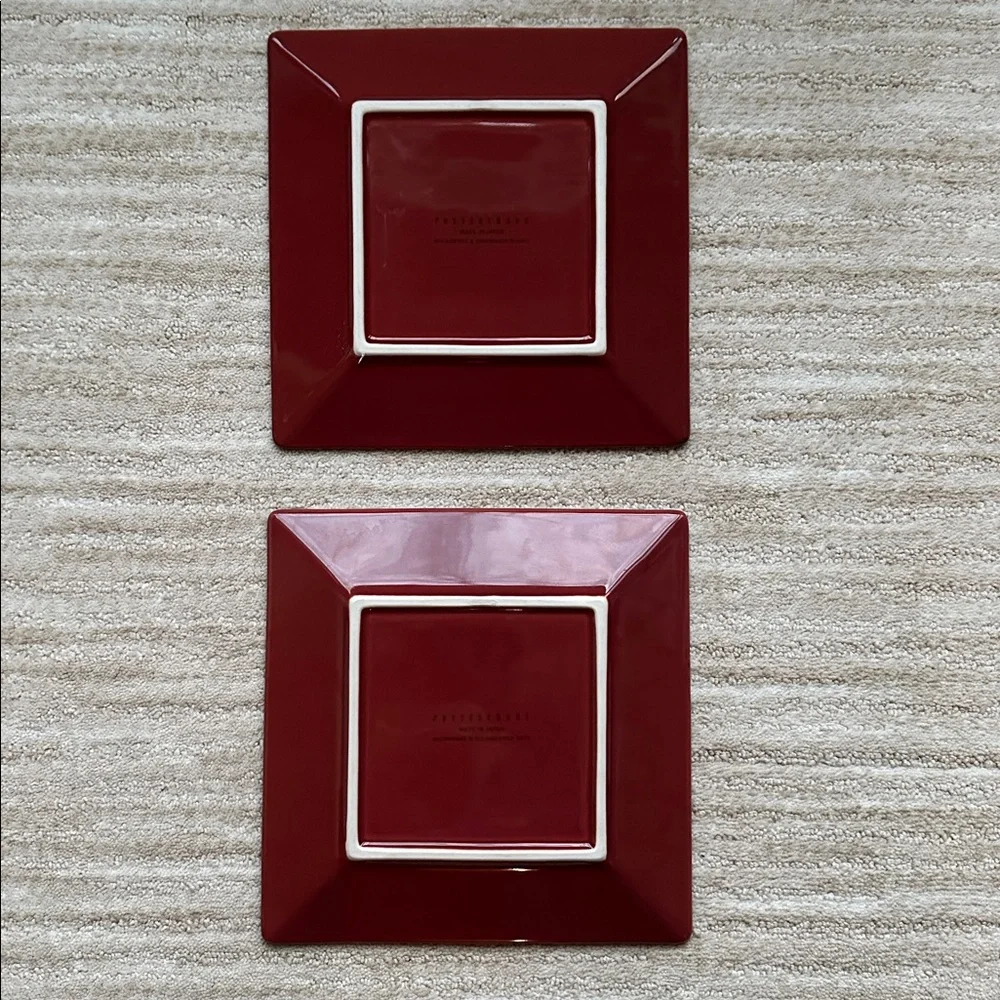 Set of 2 POTTERY BARN CHINA Salad Appetizer Plates Asian Square Paprika (Red) 8”